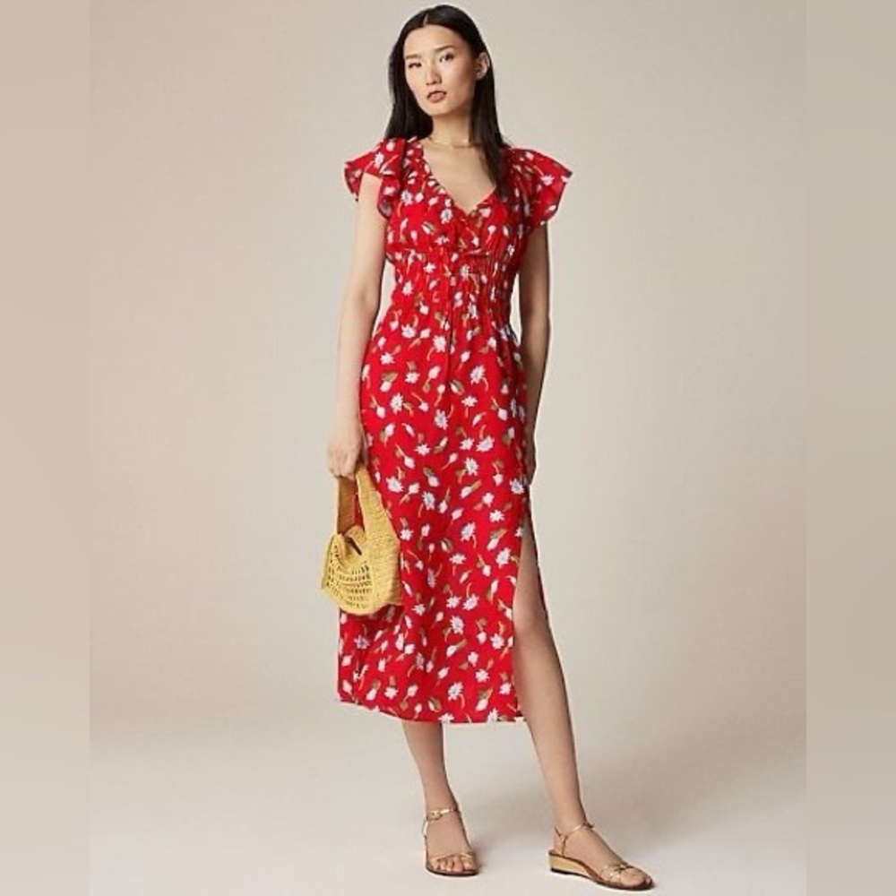 J. Crew Red Floral Midi Dress
